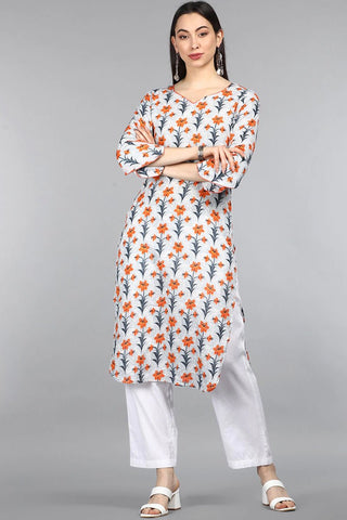 Ahika Women Cotton Trendy Festive Wear Off White Printed Kurti - Distacart