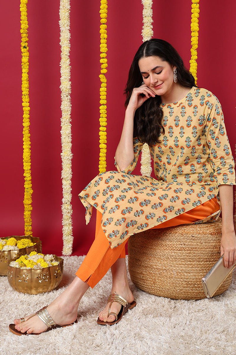 Ahika Women Cream Printed Daily Wear Kurti - Distacart