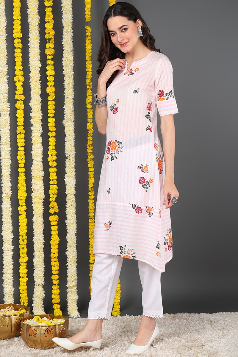 Ahika Women Cotton Fabric Pink Printed Fancy Daily Wear Kurti - Distacart