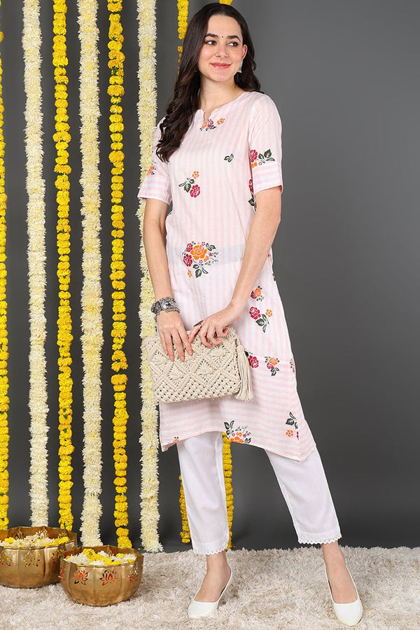 Ahika Women Cotton Fabric Pink Printed Fancy Daily Wear Kurti - Distacart
