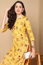 Thumbnail for Ahika Mustard Yellow & Red Floral Print Straight Kurta - Distacart