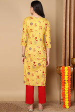 Thumbnail for Ahika Mustard Yellow & Red Floral Print Straight Kurta - Distacart