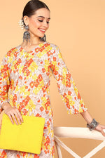 Thumbnail for Ahika Grey & Mustard Yellow Screen Floral Printed Straight Kurta - Distacart