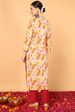 Thumbnail for Ahika Grey & Mustard Yellow Screen Floral Printed Straight Kurta - Distacart