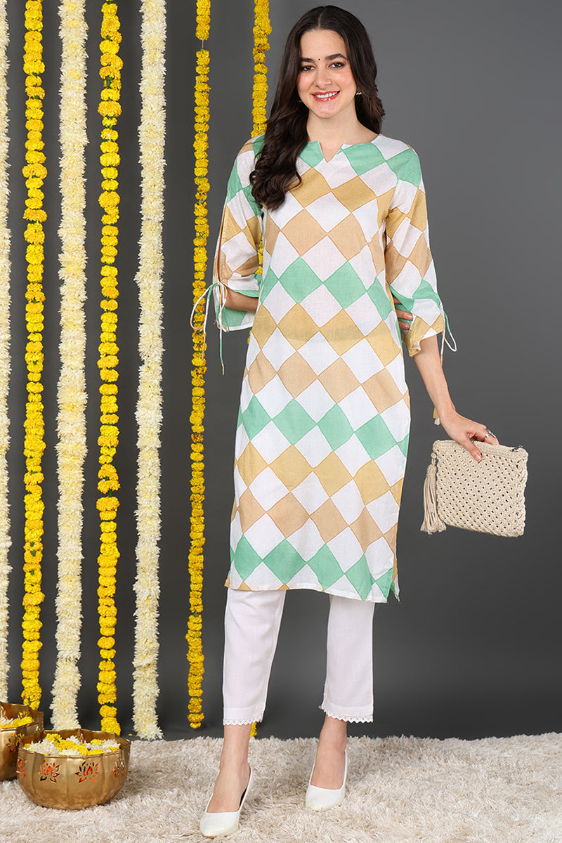 Vivaanta Fashion White And Green Printed Straight Kurta VCK1852E - Dista