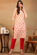 Thumbnail for Ahika Women Cotton Orange Floral Printed Straight Kurti - Distacart