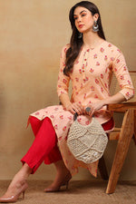 Thumbnail for Ahika Women Cotton Orange Floral Printed Straight Kurti - Distacart