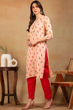 Thumbnail for Ahika Women Cotton Orange Floral Printed Straight Kurti - Distacart