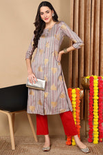 Thumbnail for Ahika Grey Cotton Straight Kurta - Distacart