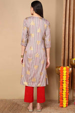 Thumbnail for Ahika Grey Cotton Straight Kurta - Distacart
