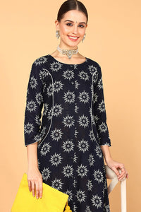 Thumbnail for Ahika Navy Blue Cotton A-Line Kurta