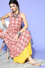 Thumbnail for Ahika Women Pink Ethnic Motifs Printed Keyhole Neck Cotton Kurta - Distacart