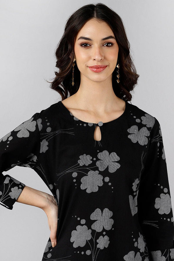 Ahika Black Cotton Straight Kurta - Distacart
