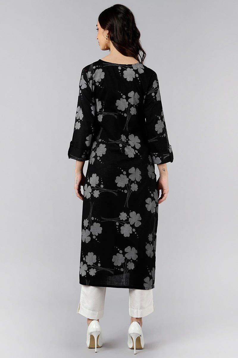 Ahika Black Cotton Straight Kurta - Distacart