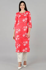 Thumbnail for Ahika Pink Cotton Straight Kurta - Distacart