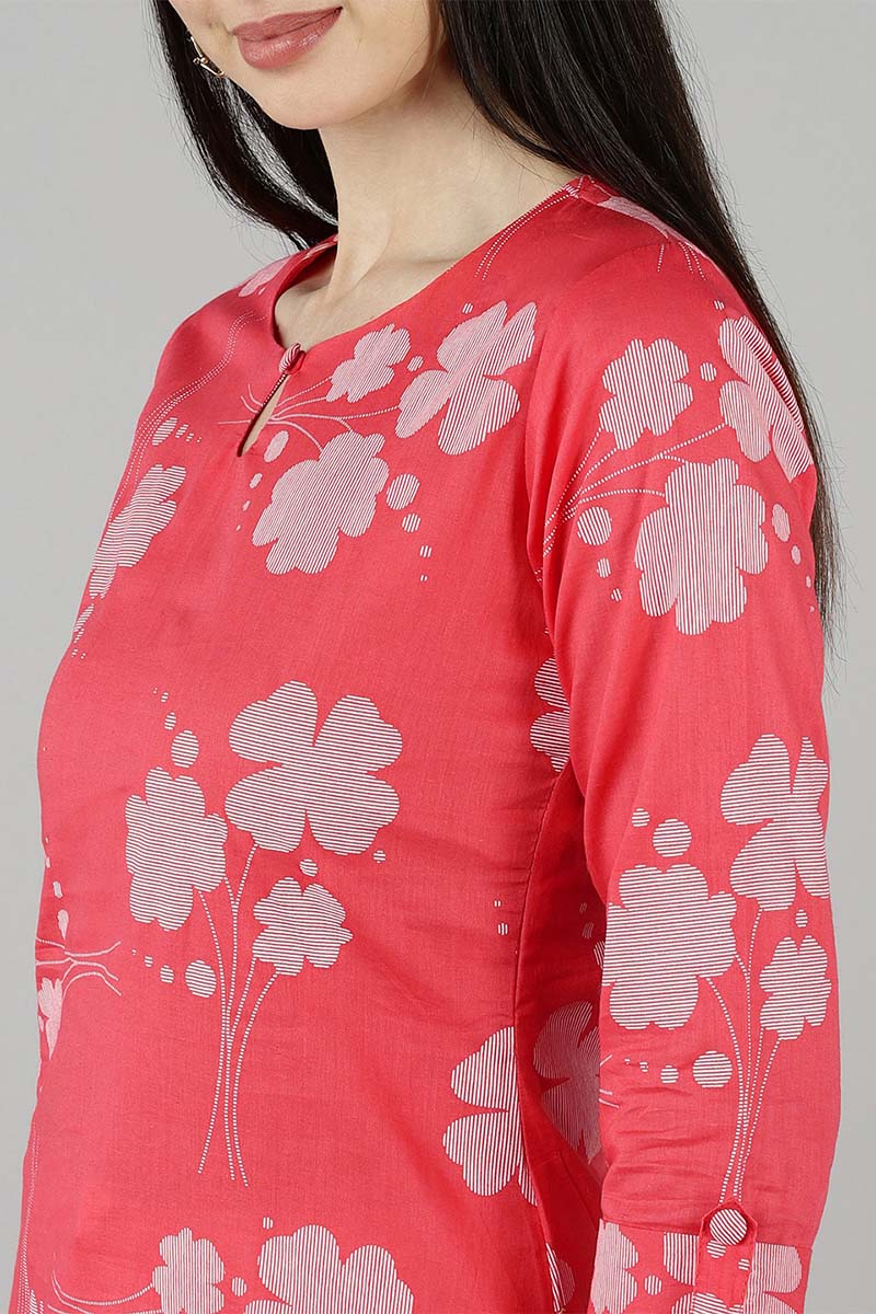 Ahika Pink Cotton Straight Kurta - Distacart