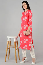Thumbnail for Ahika Pink Cotton Straight Kurta - Distacart