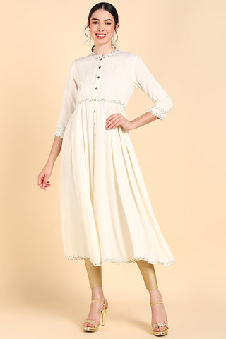 Ahika Cream-Coloured & white alyssum Gotta Patti Anarkali Kurta - Distacart