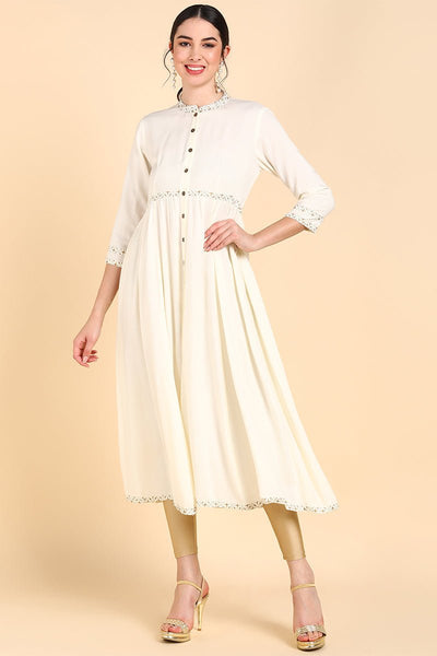 Ahika Cream-Coloured & white alyssum Gotta Patti Anarkali Kurta