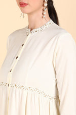 Thumbnail for Ahika Cream-Coloured & white alyssum Gotta Patti Anarkali Kurta