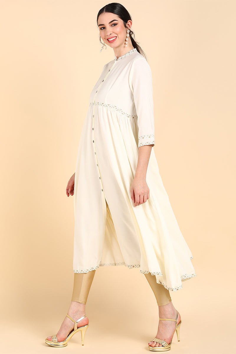 Ahika Cream-Coloured & white alyssum Gotta Patti Anarkali Kurta
