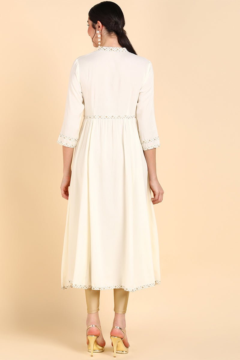 Ahika Cream-Coloured & white alyssum Gotta Patti Anarkali Kurta