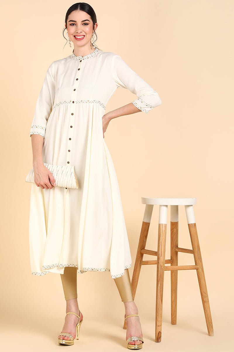 Ahika Cream-Coloured & white alyssum Gotta Patti Anarkali Kurta