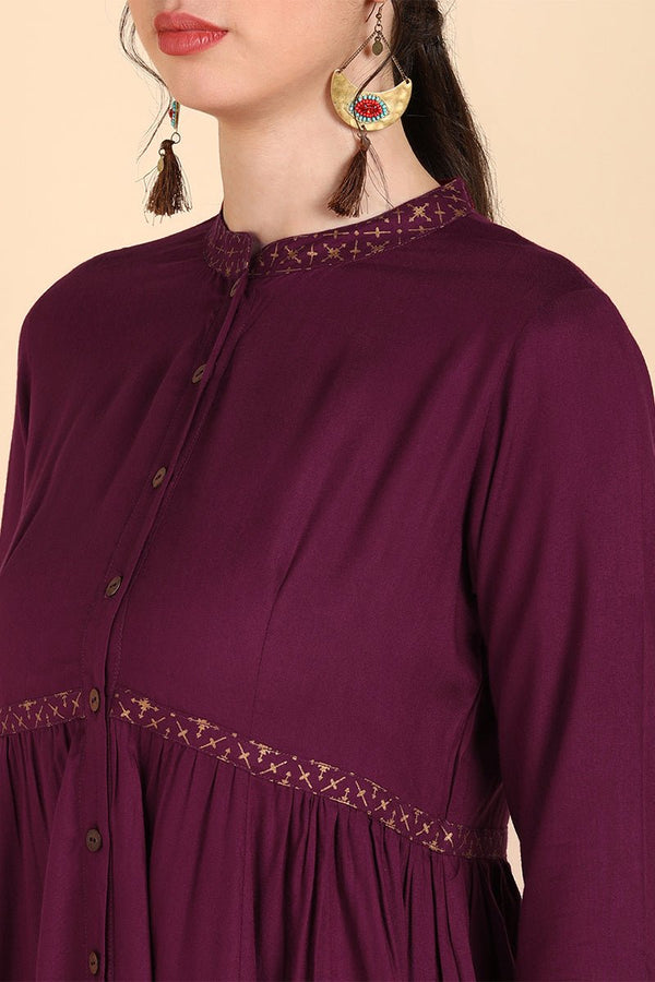 Ahika Burgundy & Rosewood Thread Work Anarkali Kurta
