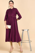 Thumbnail for Ahika Burgundy & Rosewood Thread Work Anarkali Kurta