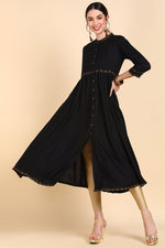 Thumbnail for Ahika Black Cold-Shoulder Sleeves Anarkali Kurta