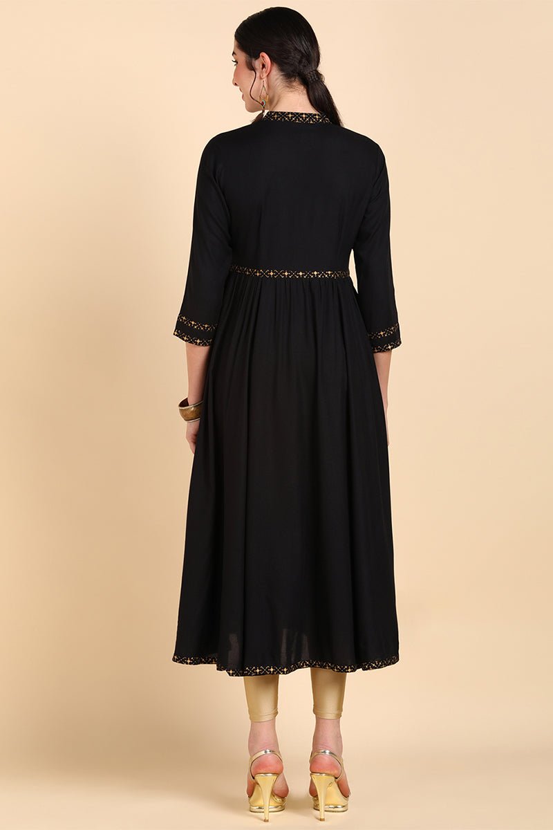 Ahika Black Cold-Shoulder Sleeves Anarkali Kurta