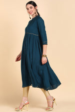 Thumbnail for Ahika Teal Yoke Design Flared Sleeves Thread Work Anarkali Kurta