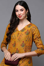 Thumbnail for Ahika Mustard Cotton Blend Floral Straight Kurta - Distacart