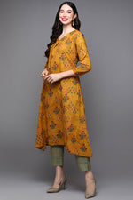 Thumbnail for Ahika Mustard Cotton Blend Floral Straight Kurta - Distacart
