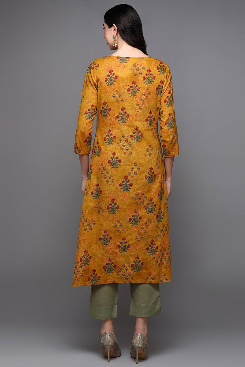 Ahika Mustard Cotton Blend Floral Straight Kurta - Distacart
