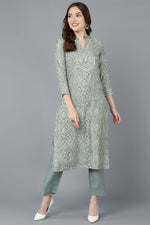 Thumbnail for Ahika Women Green Cotton Printed Kurta - Distacart