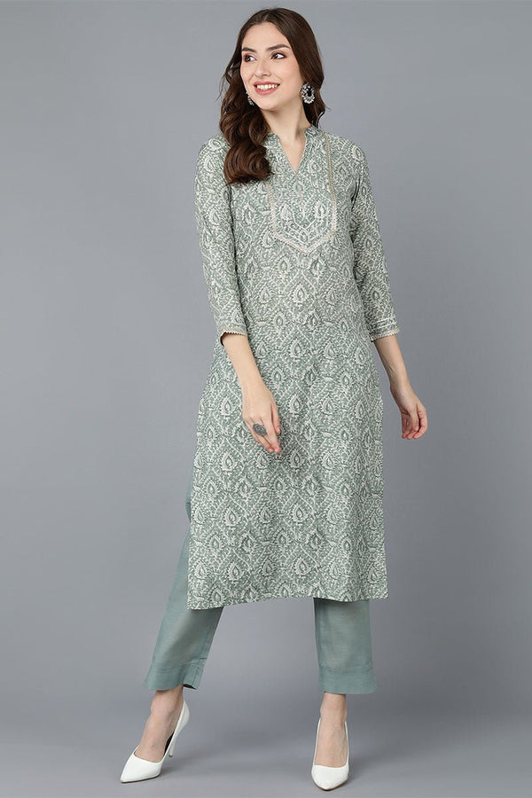 Ahika Women Green Cotton Printed Kurta - Distacart