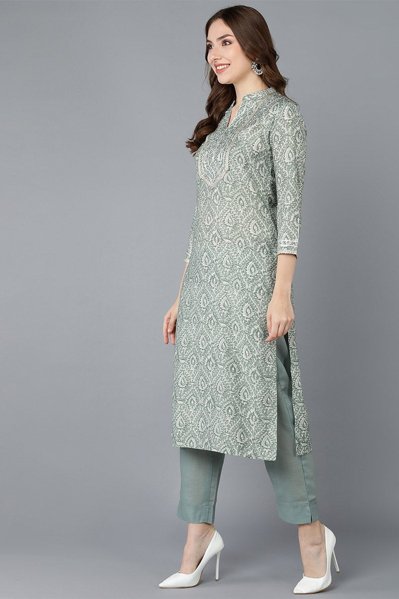 Ahika Women Green Cotton Printed Kurta - Distacart