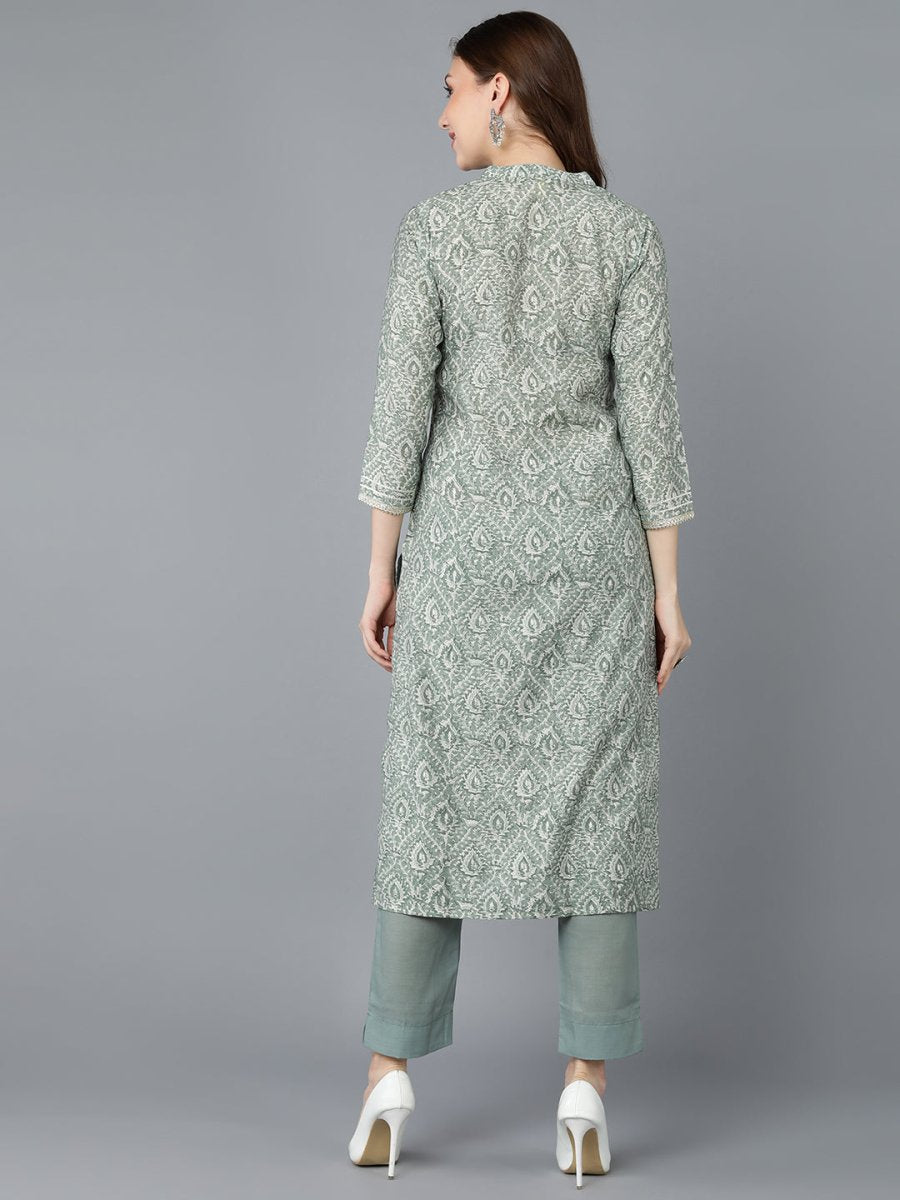 Ahika Women Green Cotton Printed Kurta - Distacart