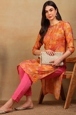 Thumbnail for Ahika Beige & Orange Poly Silk Straight Kurta - Distacart