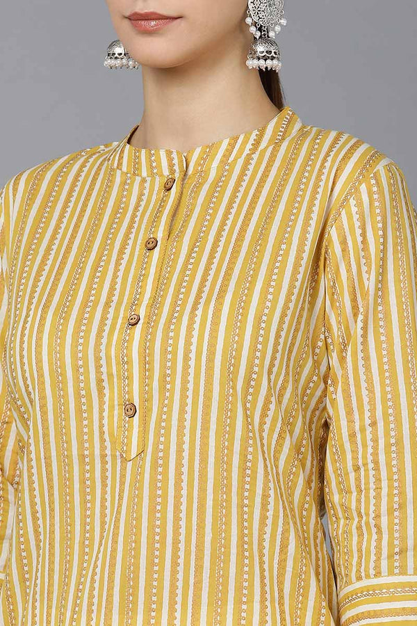 Ahika Mustard Cotton Straight Kurta - Distacart
