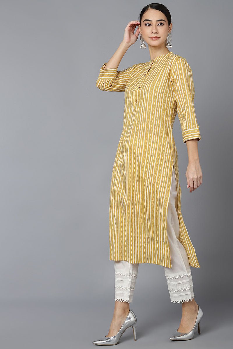 Ahika Mustard Cotton Straight Kurta - Distacart