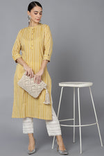 Thumbnail for Ahika Mustard Cotton Straight Kurta - Distacart