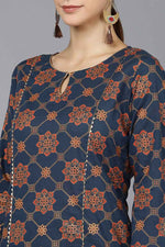 Thumbnail for Ahika Navy Blue Cotton Straight Kurta - Distacart