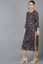 Thumbnail for Ahika Navy Blue Cotton Straight Kurta - Distacart