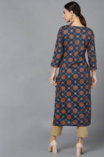 Thumbnail for Ahika Navy Blue Cotton Straight Kurta - Distacart