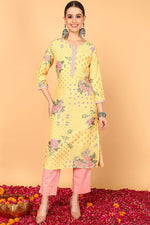 Thumbnail for Ahika Yellow Poly Silk Straight Kurta - Distacart