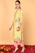 Thumbnail for Ahika Yellow Poly Silk Straight Kurta - Distacart