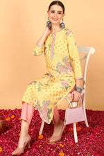 Thumbnail for Ahika Yellow Poly Silk Straight Kurta - Distacart