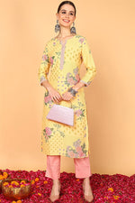 Thumbnail for Ahika Yellow Poly Silk Straight Kurta - Distacart